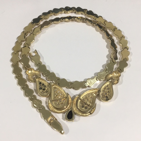 14k Yellow Gold Heart ❤️ Link Necklace W/Cz Stones - Picture 6 of 6